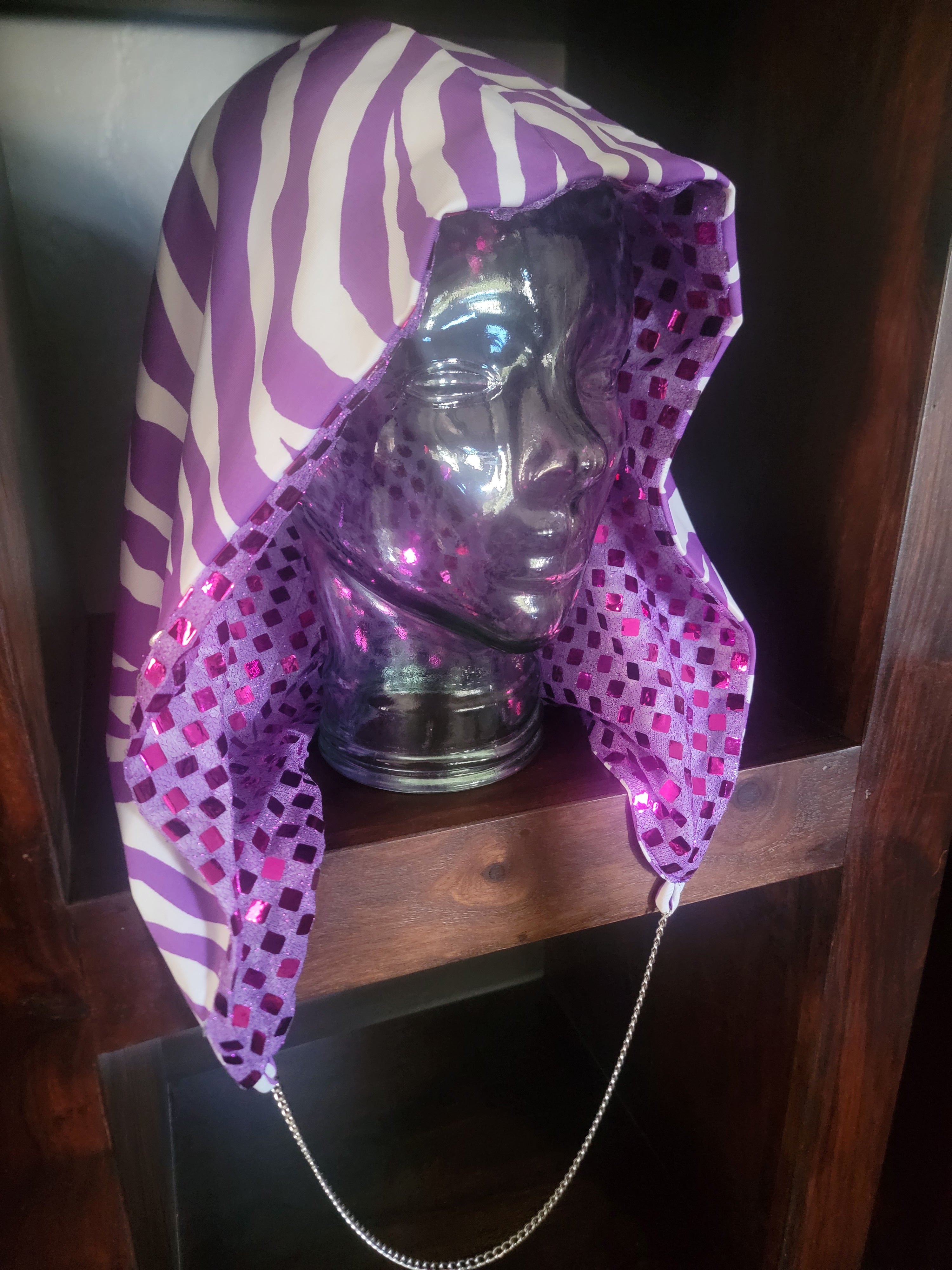 Lightweight Hood - Purple Zebra/Sparkle Mesh | Hot Pink Accents