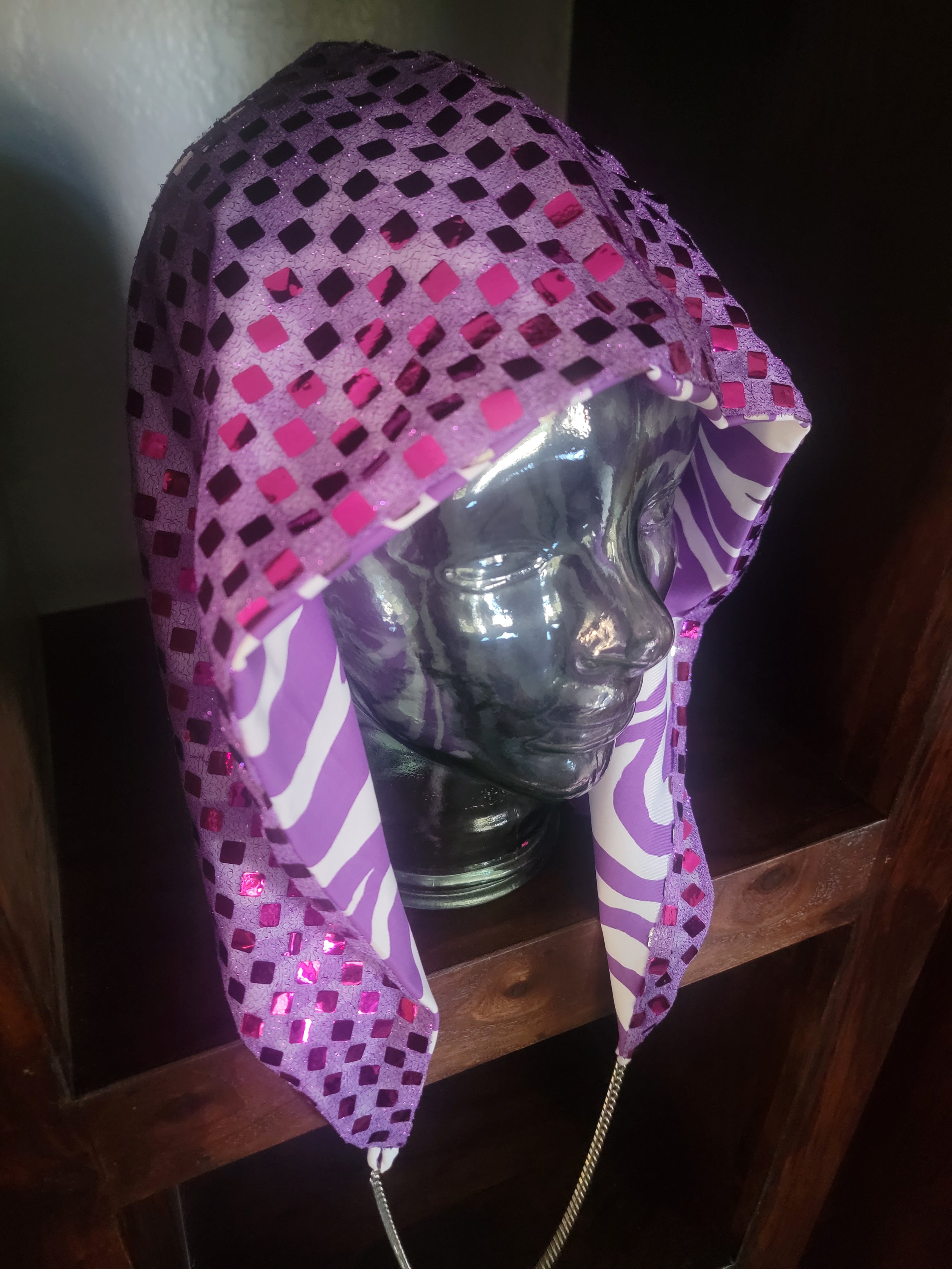 Lightweight Hood - Purple Zebra/Sparkle Mesh | Hot Pink Accents