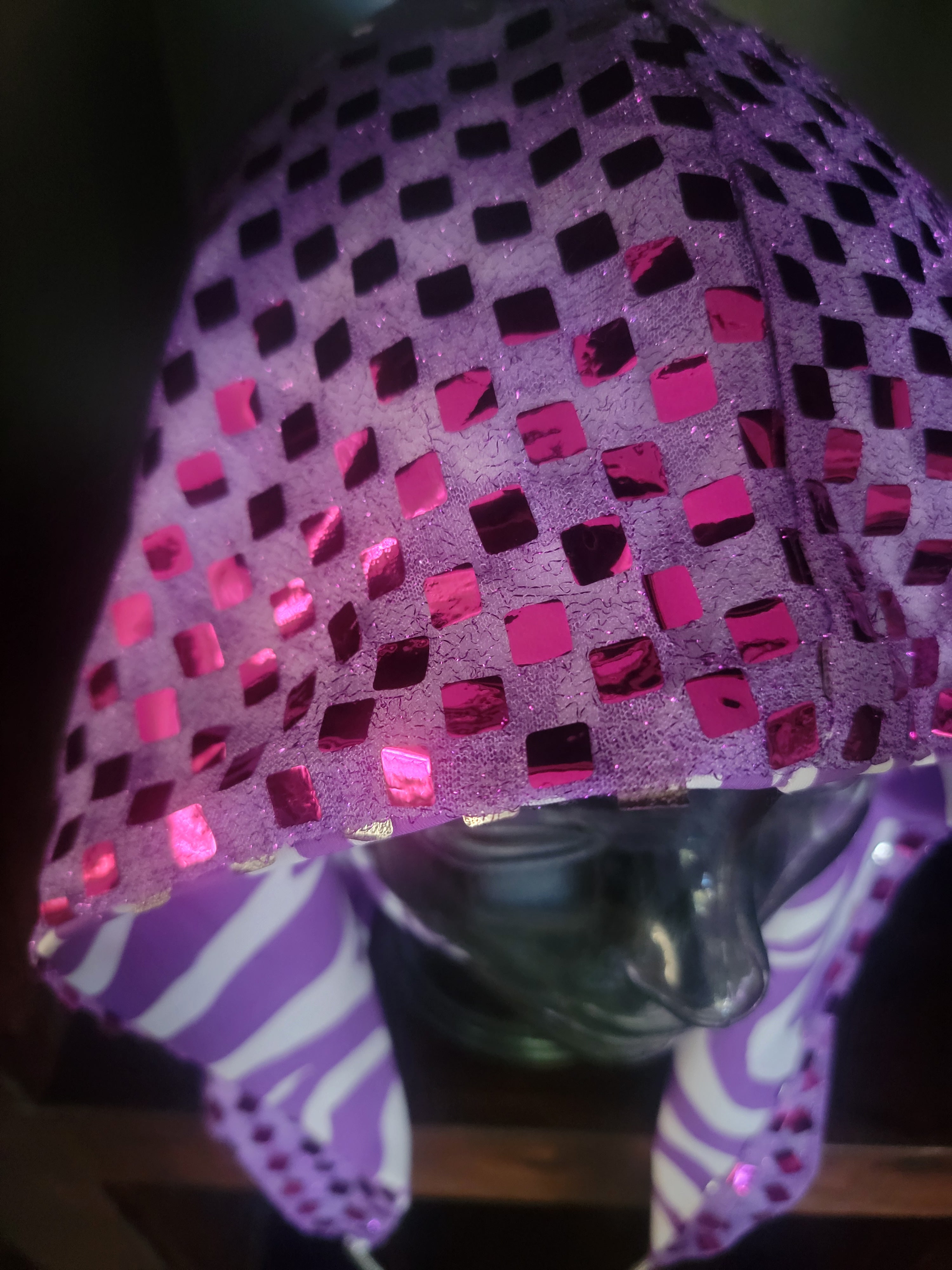Lightweight Hood - Purple Zebra/Sparkle Mesh | Hot Pink Accents
