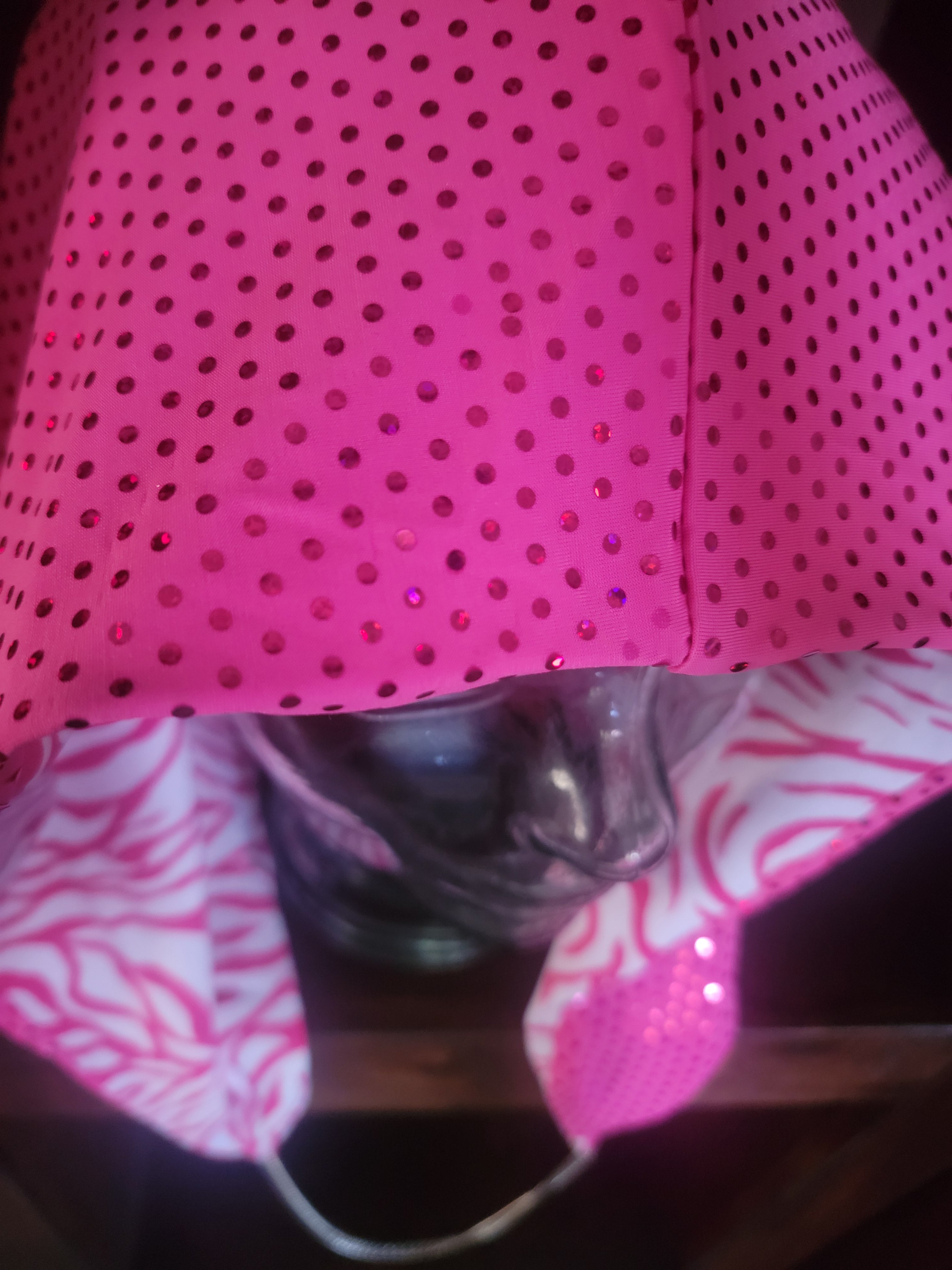 Lightweight Hood - Hot Pink Zebra/Polka Dot Mesh | Silver Chain