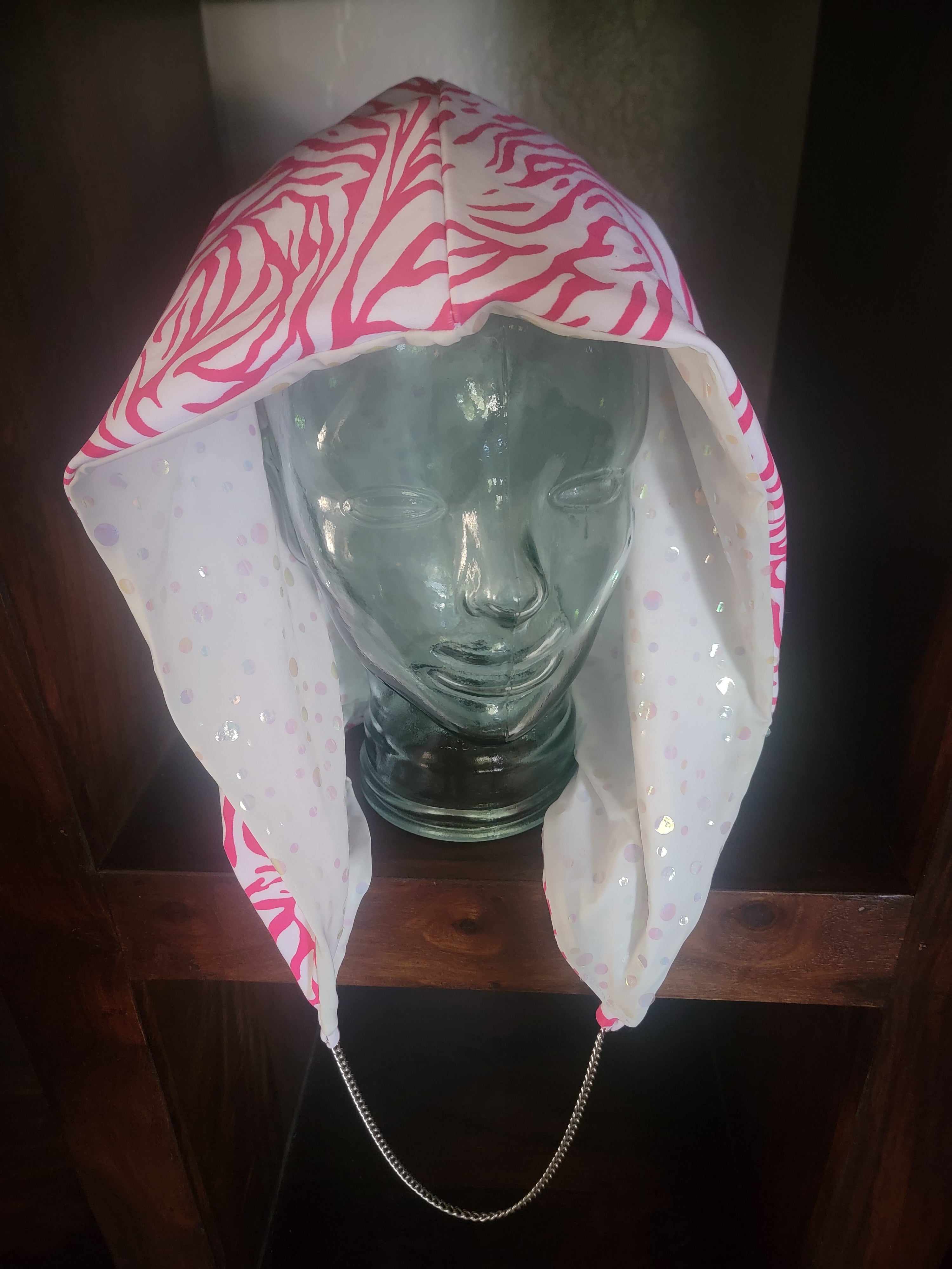 Lightweight Hood - Iridescent Sequin Sparkle/Hot Pink Zebra | Silver Chain