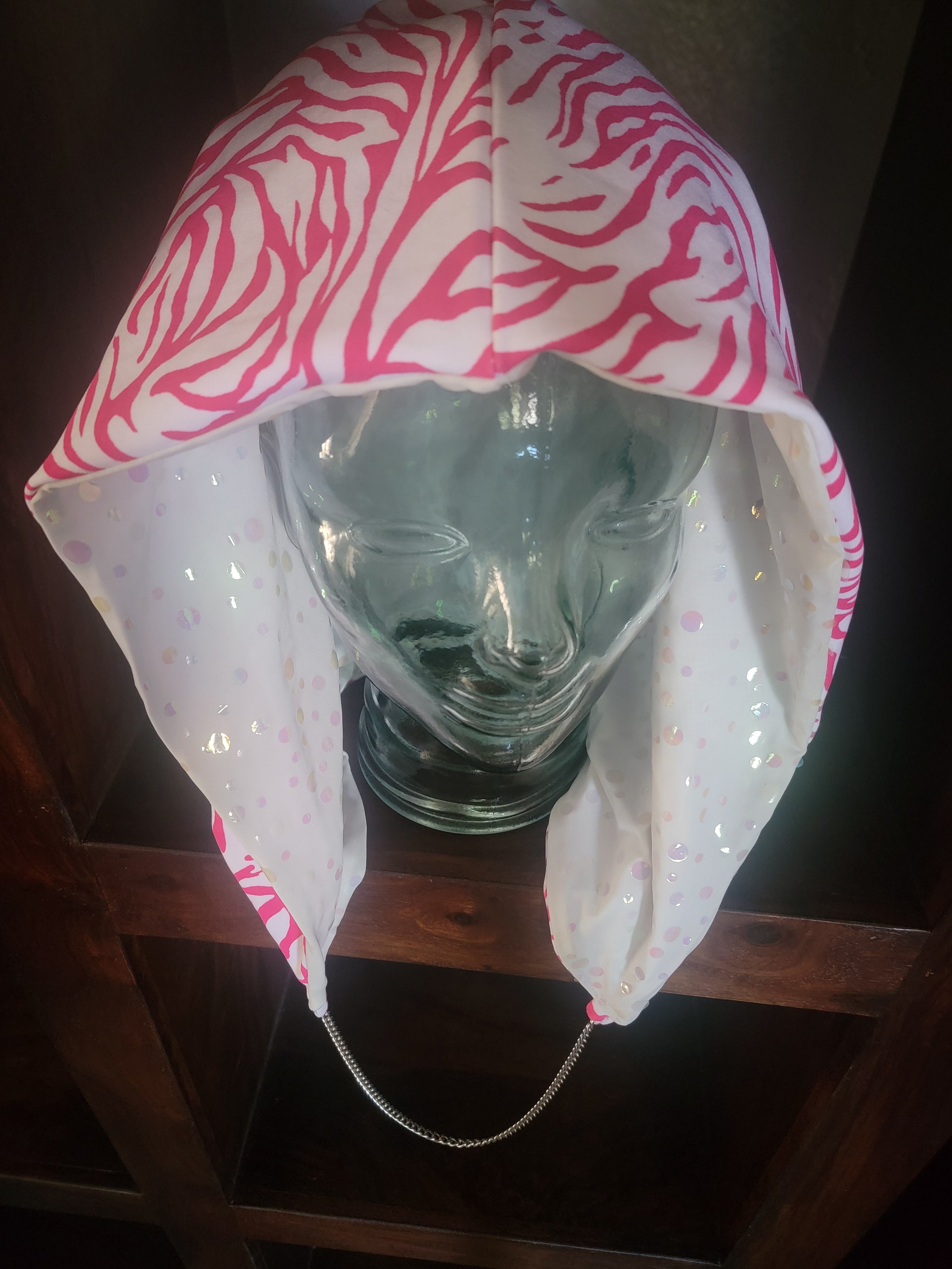 Lightweight Hood - Iridescent Sequin Sparkle/Hot Pink Zebra | Silver Chain