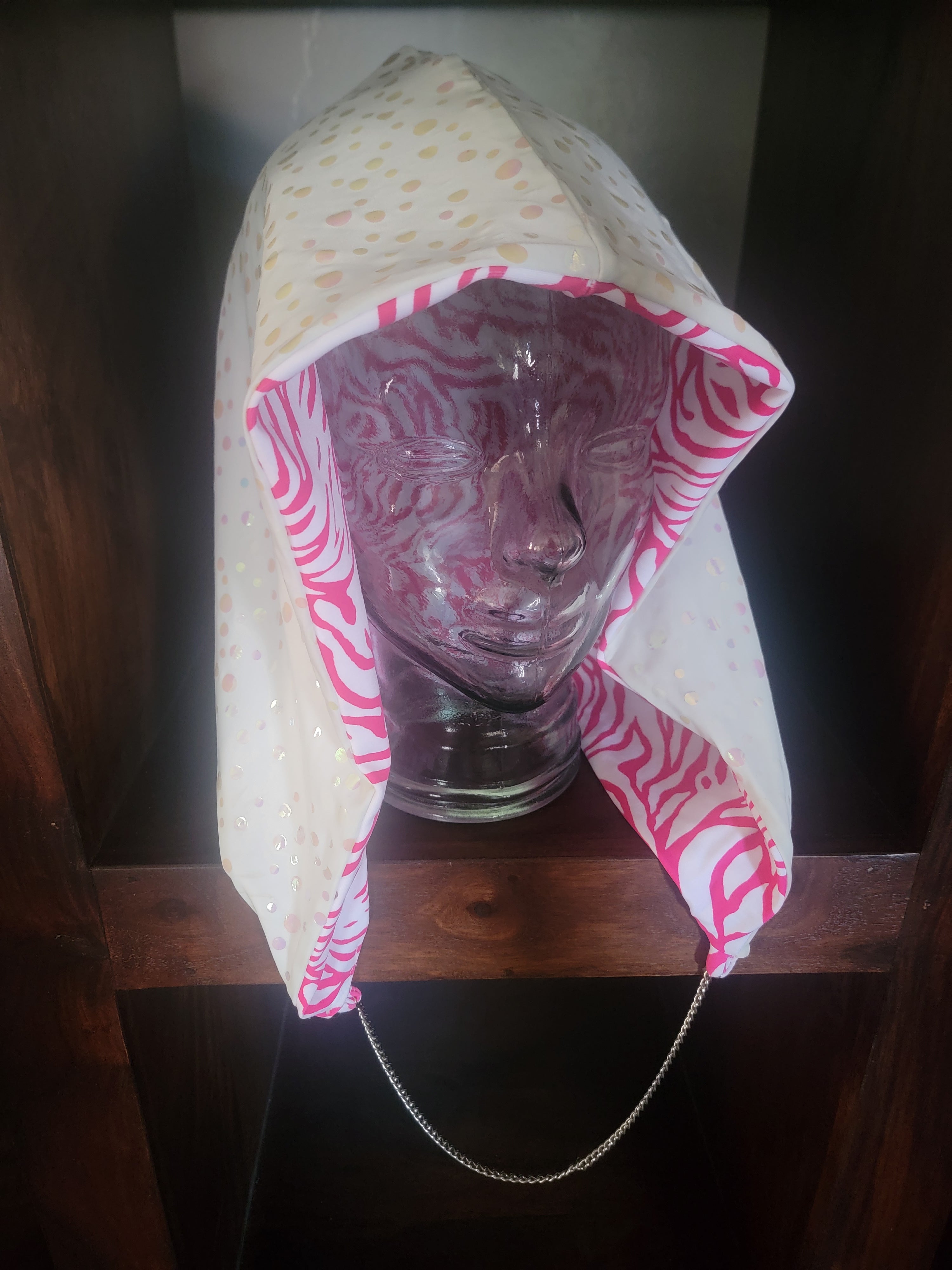 Lightweight Hood - Iridescent Sequin Sparkle/Hot Pink Zebra | Silver Chain