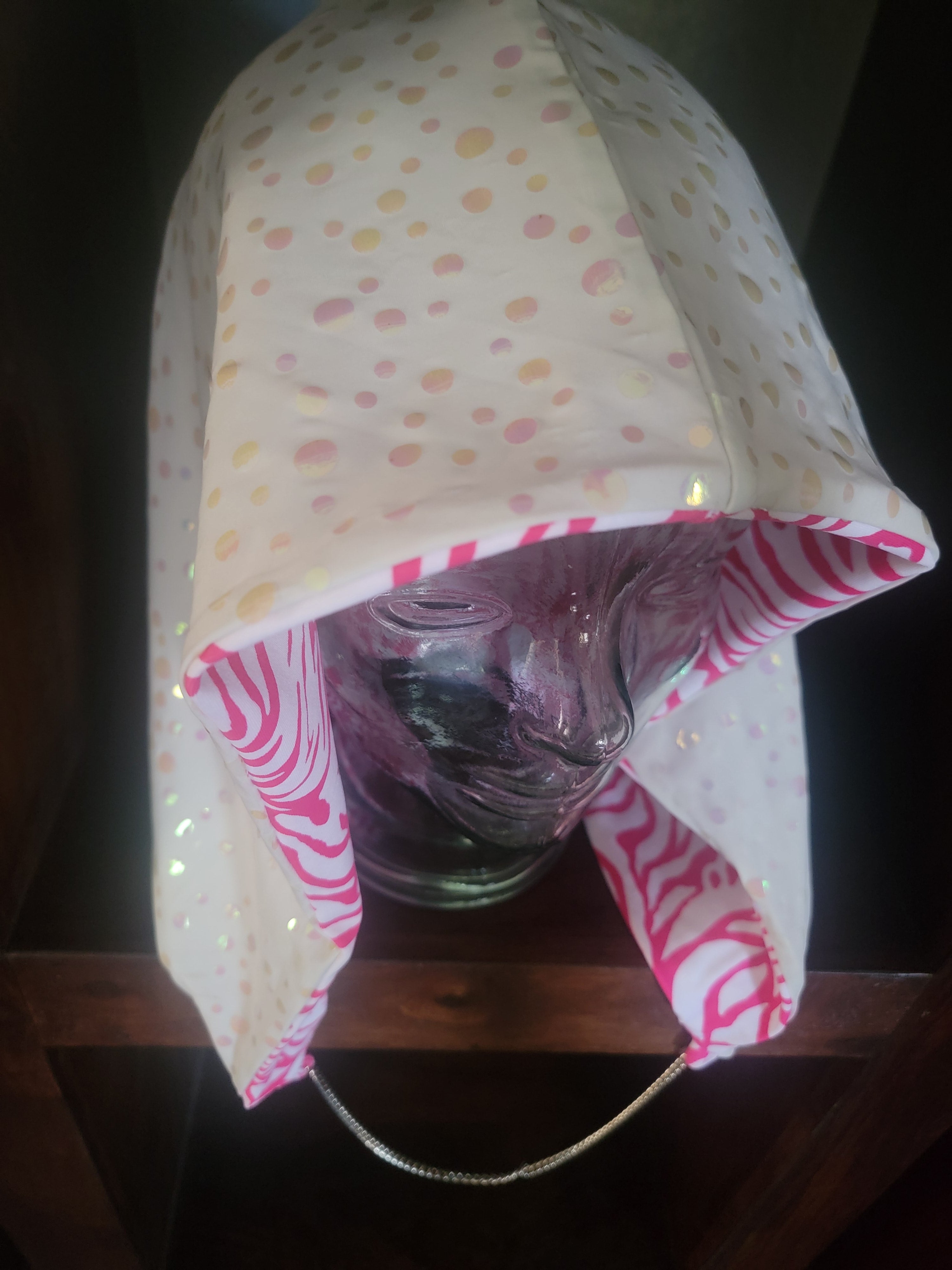 Lightweight Hood - Iridescent Sequin Sparkle/Hot Pink Zebra | Silver Chain