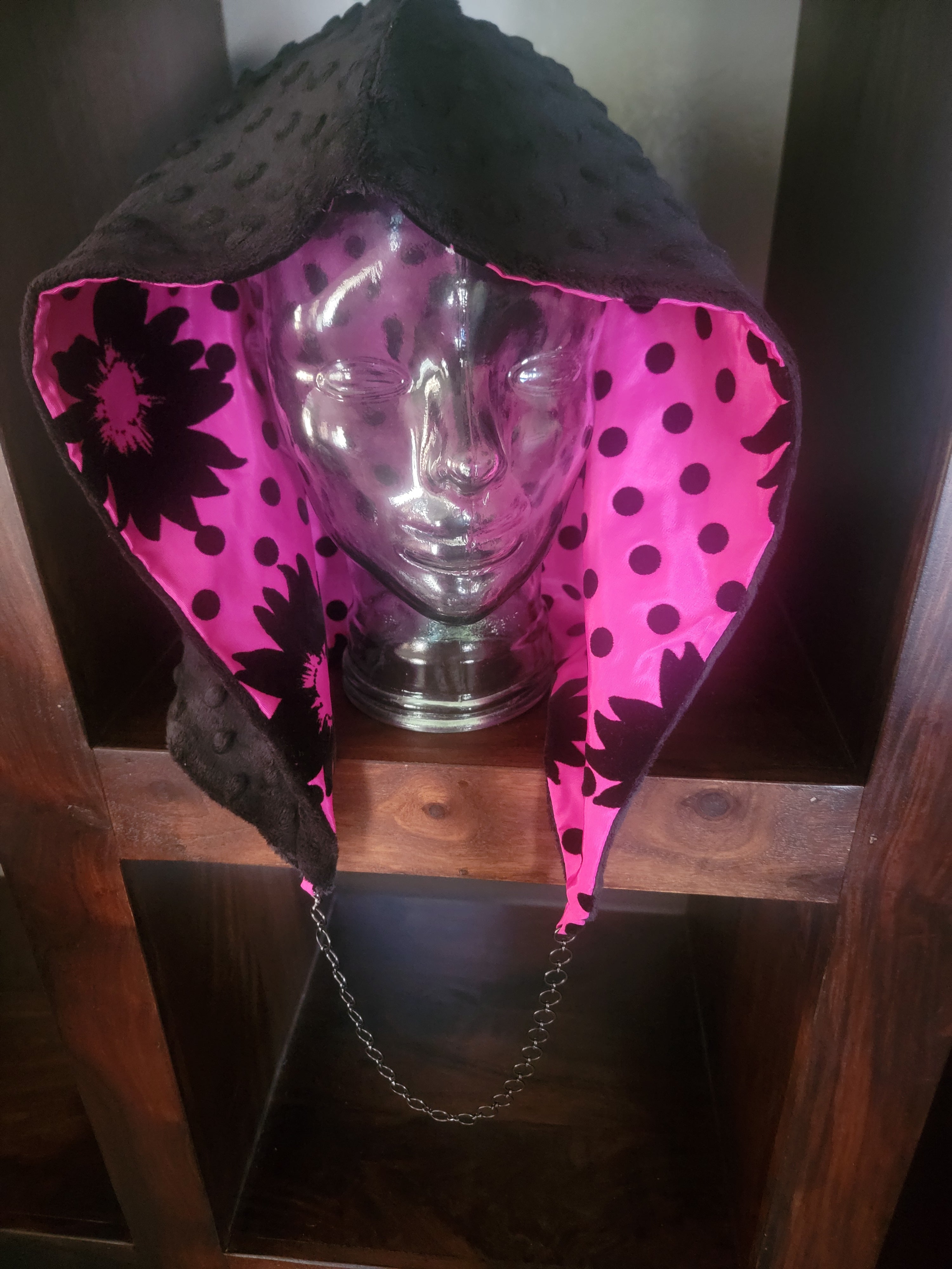 lightweight Hood - Hot Pink Polka Dot/Gray Minky | Raised Texture Detail