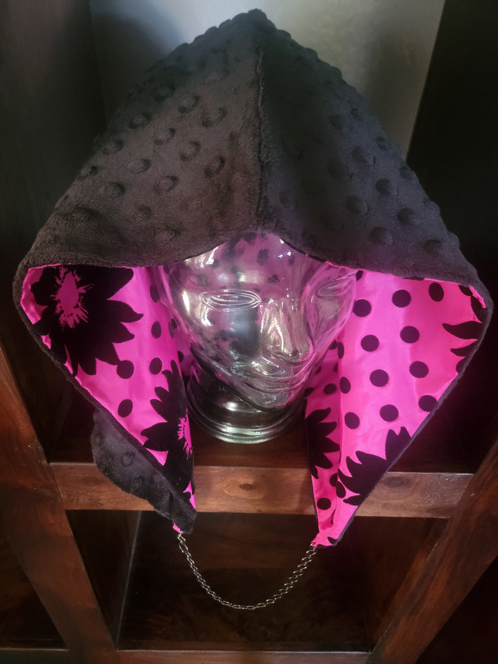 lightweight Hood - Hot Pink Polka Dot/Gray Minky | Raised Texture Detail