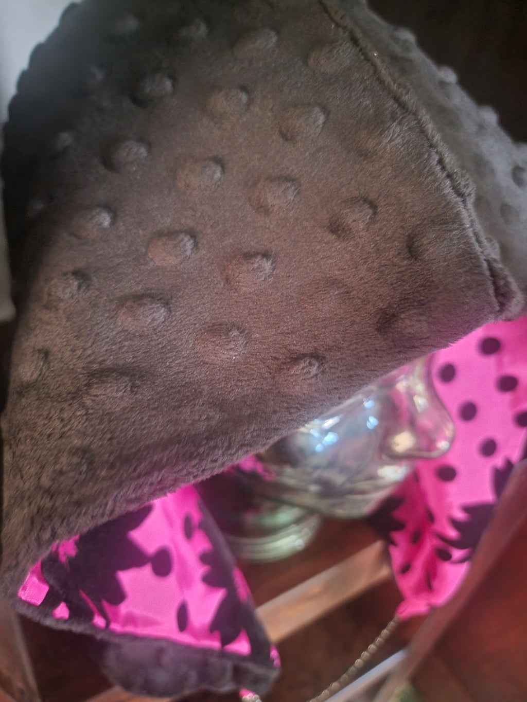 lightweight Hood - Hot Pink Polka Dot/Gray Minky | Raised Texture Detail