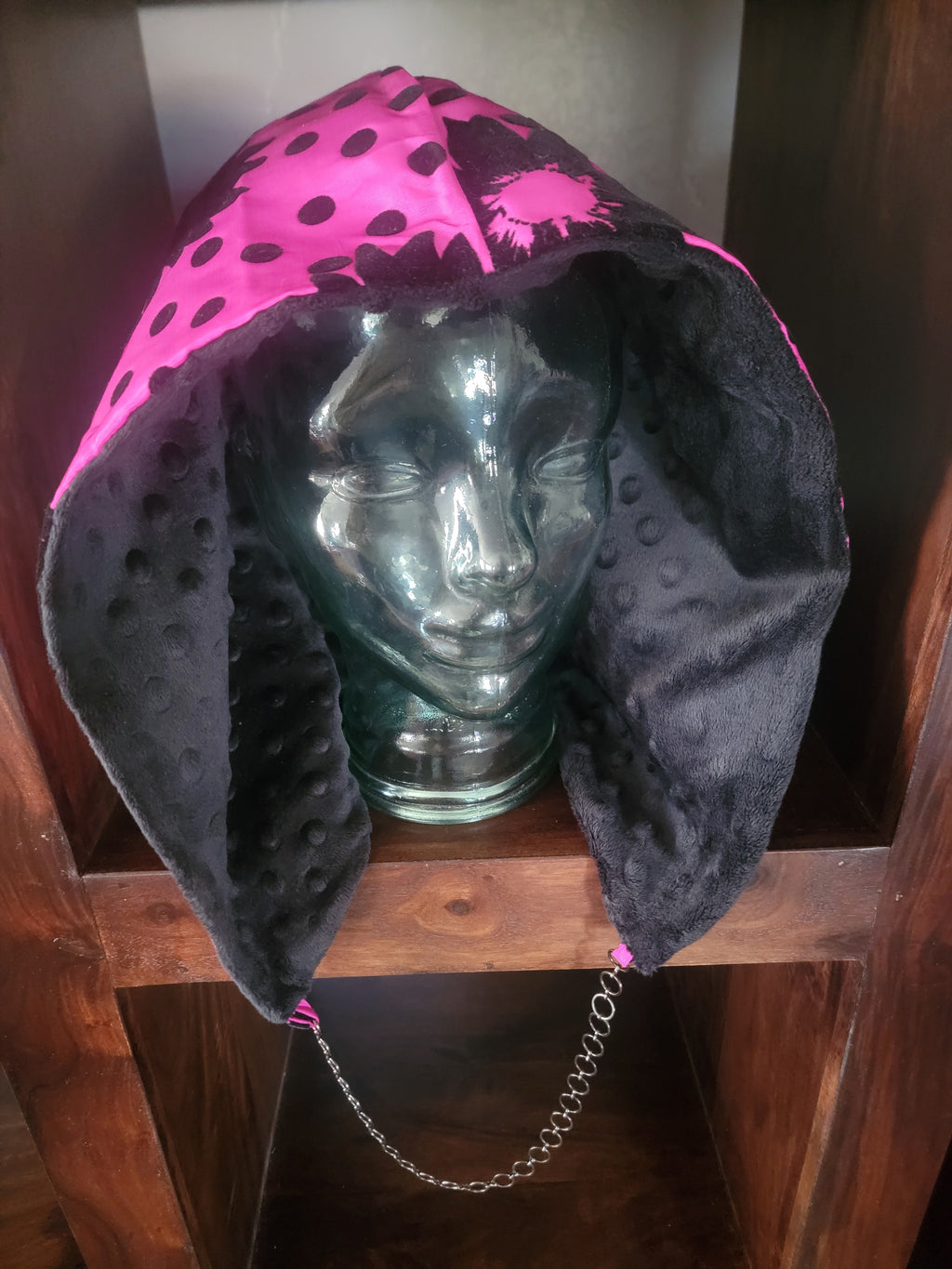 lightweight Hood - Hot Pink Polka Dot/Gray Minky | Raised Texture Detail