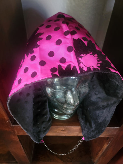 lightweight Hood - Hot Pink Polka Dot/Gray Minky | Raised Texture Detail