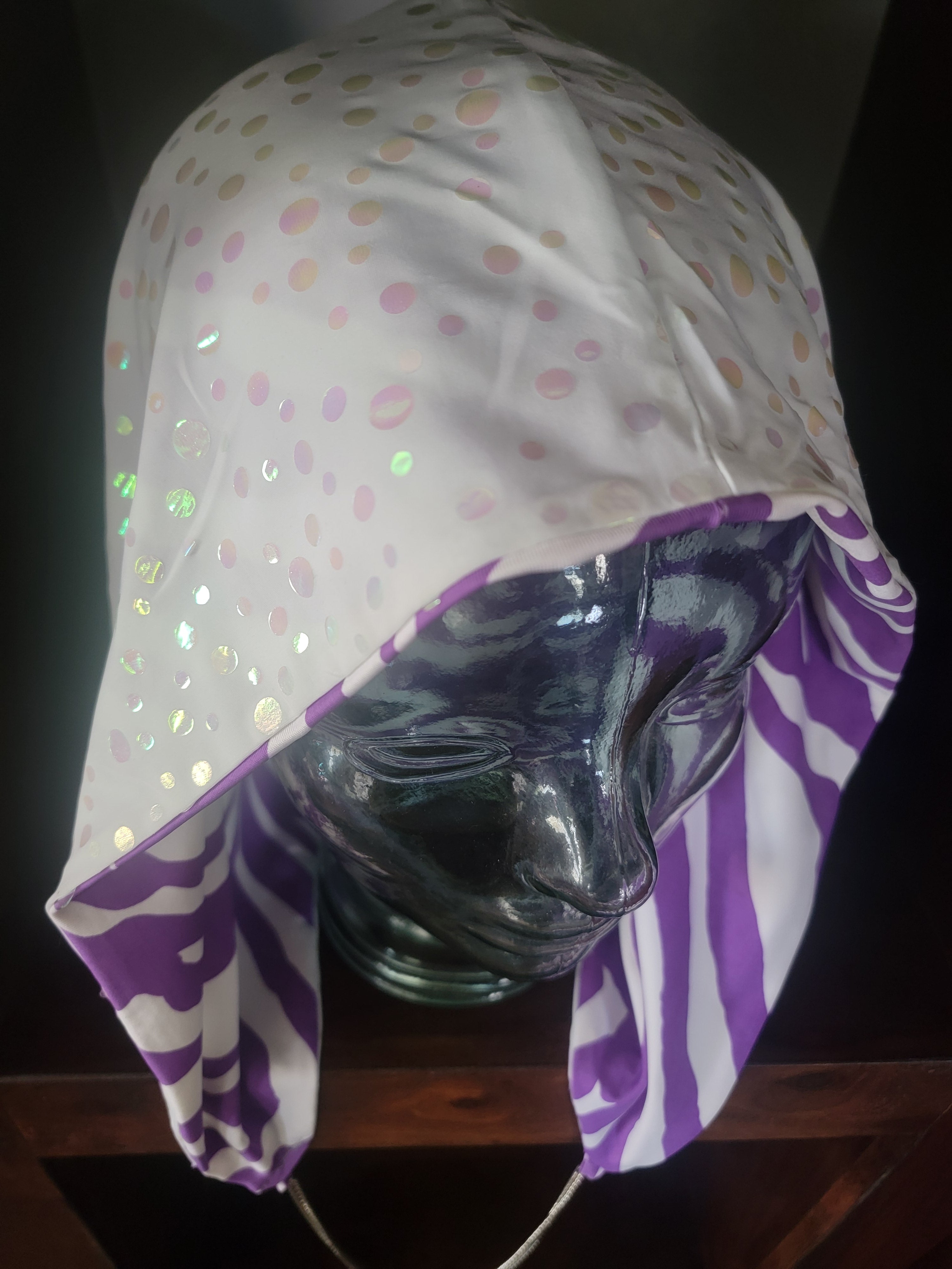 Lightweight Hood - Iridescent Sequin Polka Dot/Purple Zebra | Silver Chain