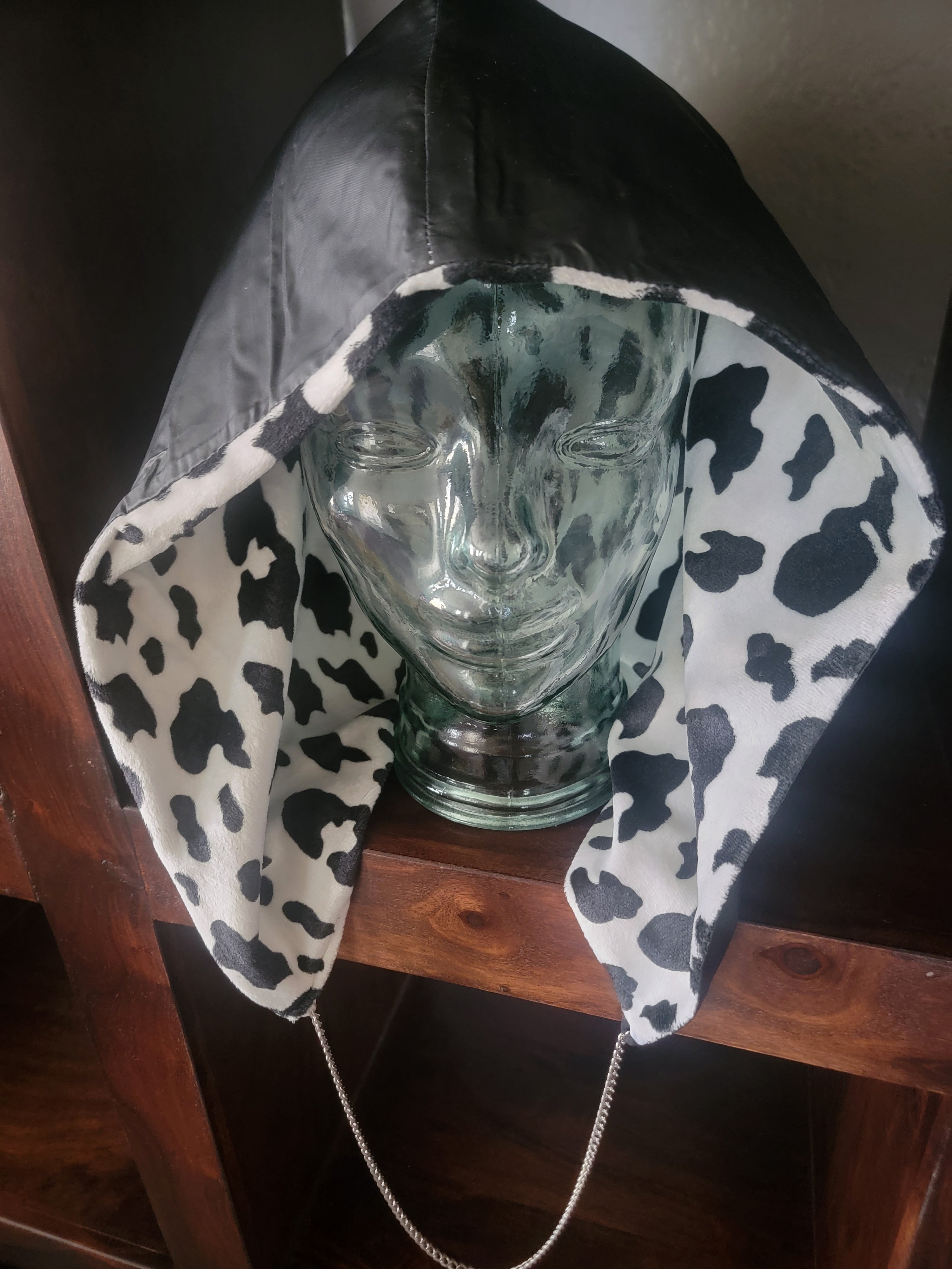 Lightweight Hood - Water-Resistant Black/Cow Print | Silver Chain