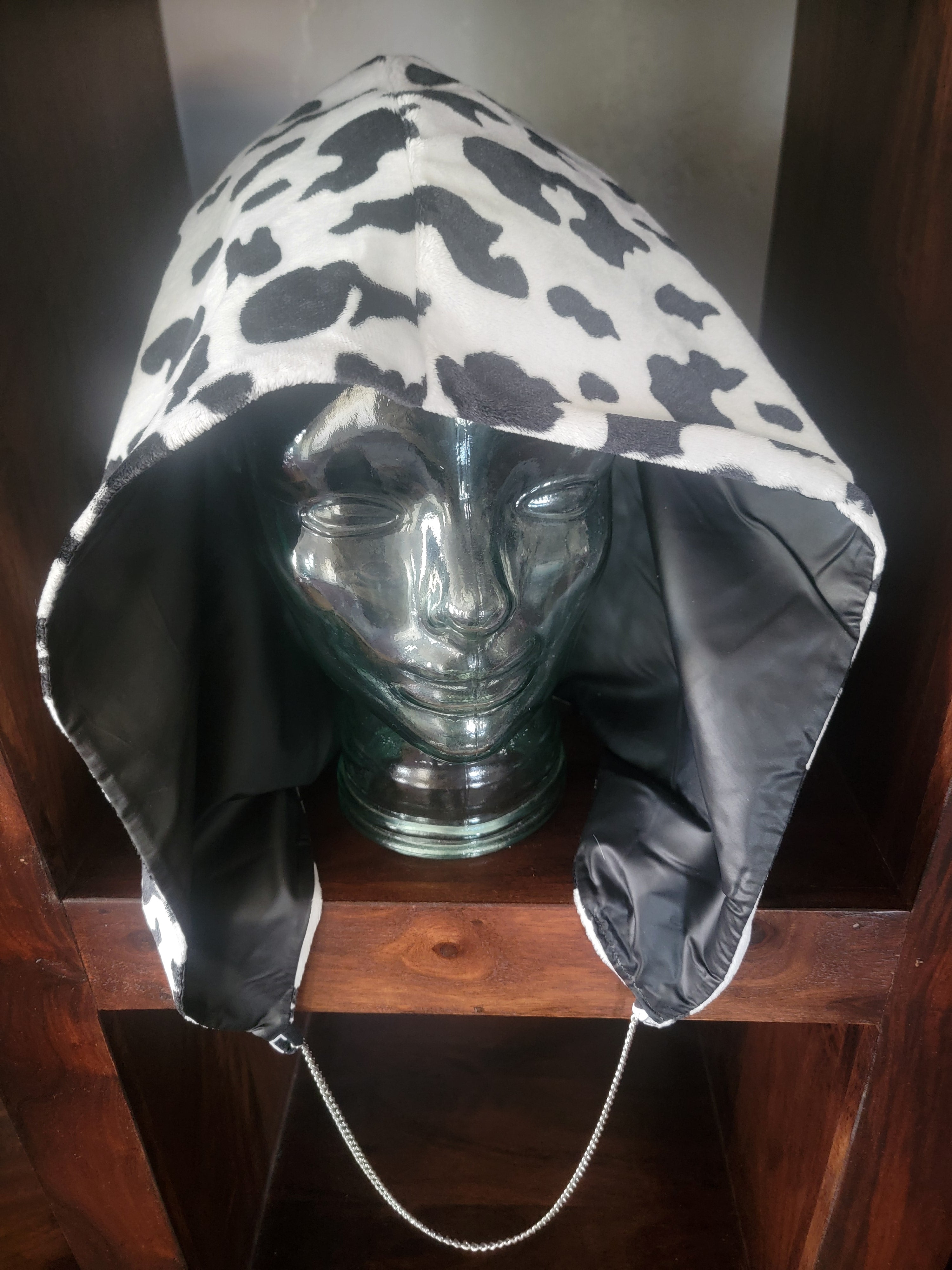 Lightweight Hood - Water-Resistant Black/Cow Print | Silver Chain