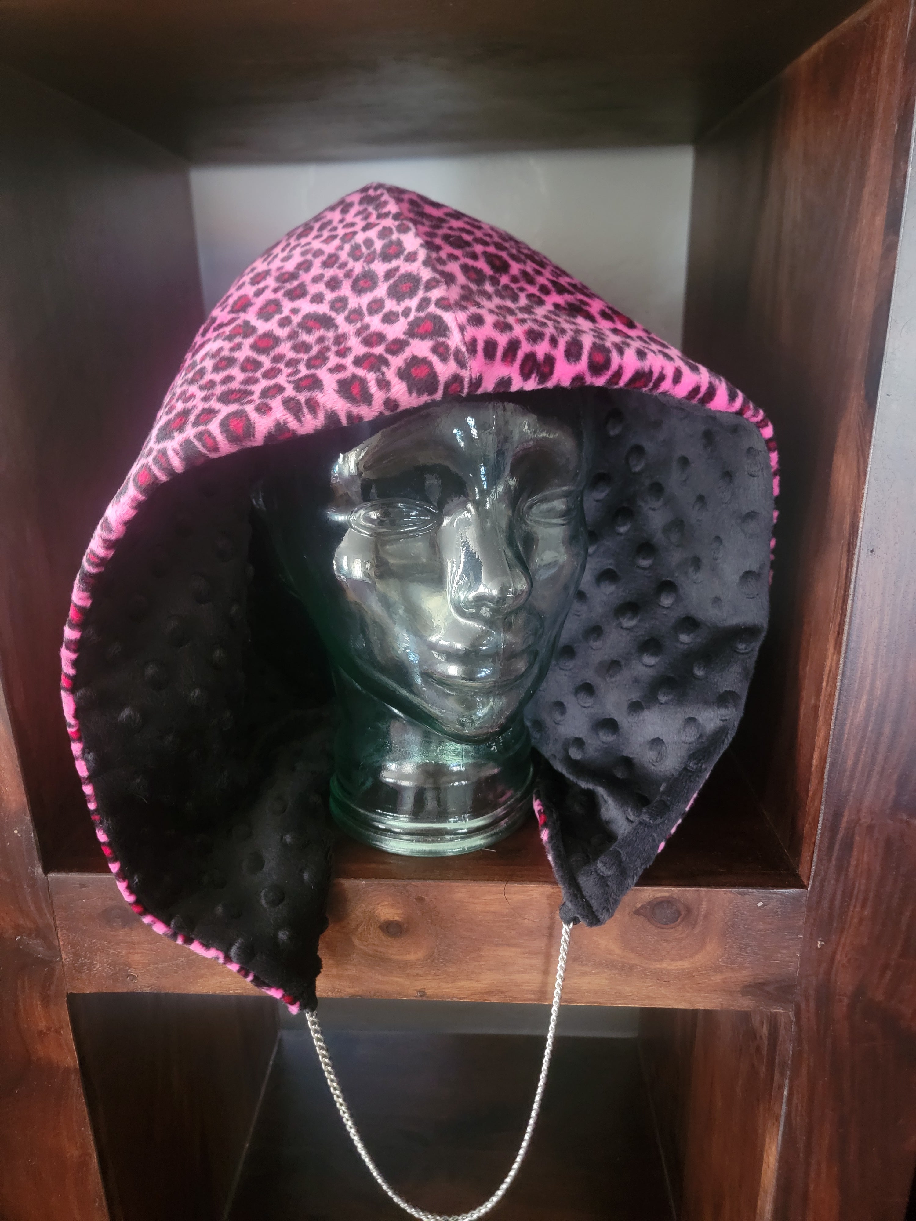 Medium weight Hood - Hot Pink Leopard/Gray Minky | Medium Weight for Cooler Weather