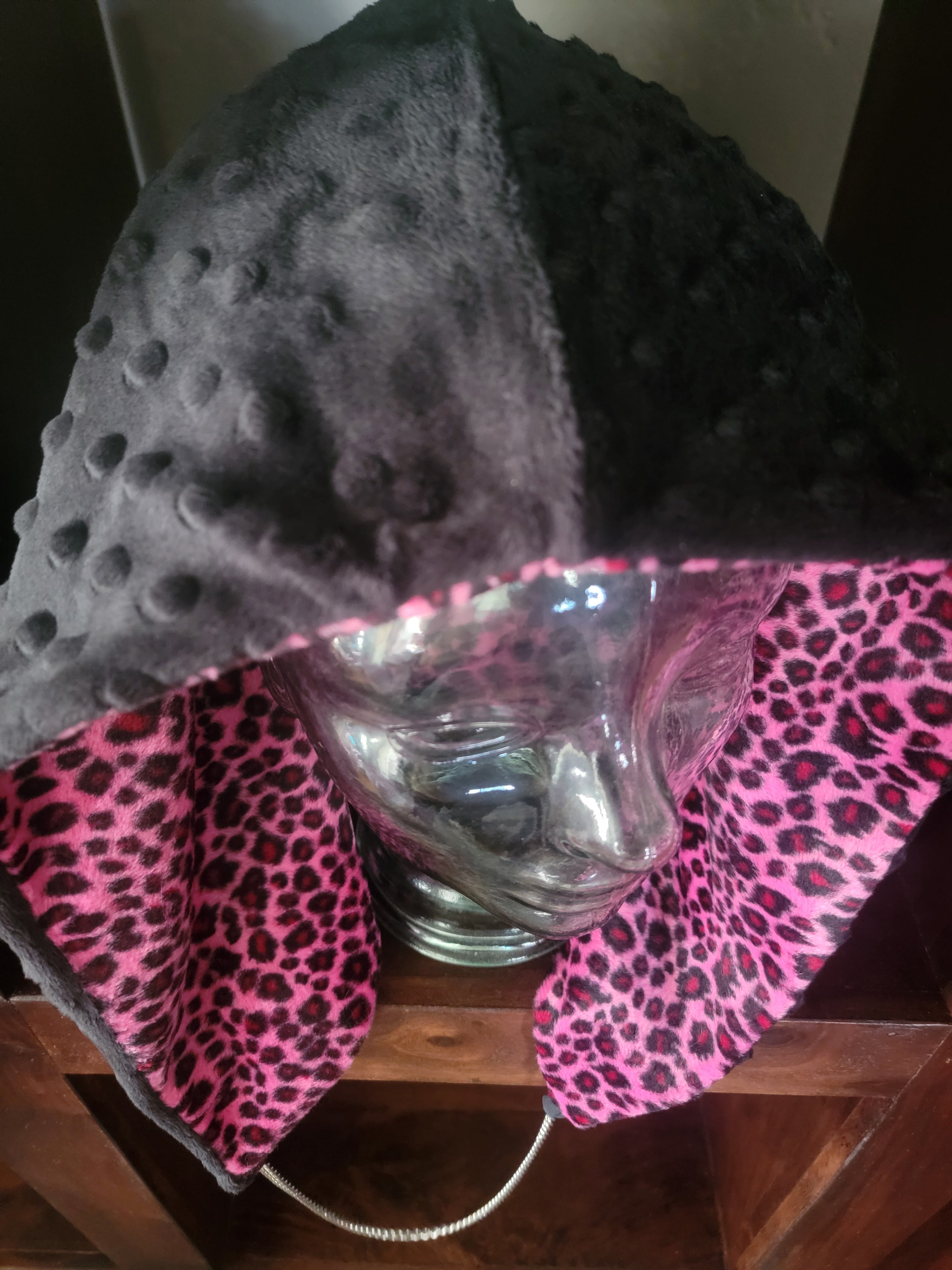 Medium weight Hood - Hot Pink Leopard/Gray Minky | Medium Weight for Cooler Weather
