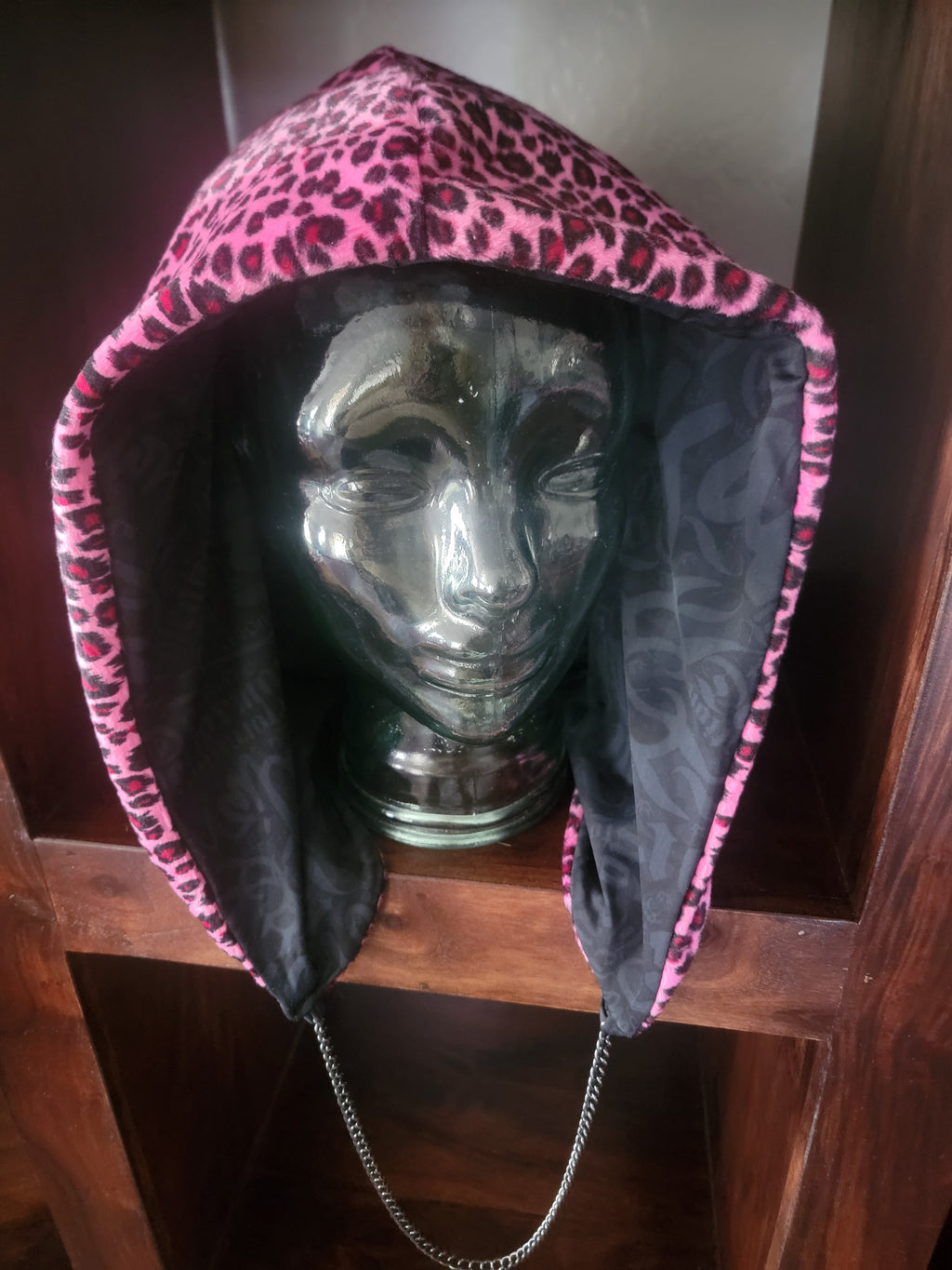 Lightweight Hood - BLK Graffiti Print/Pink Leopard Minky | Medium Pile Fur