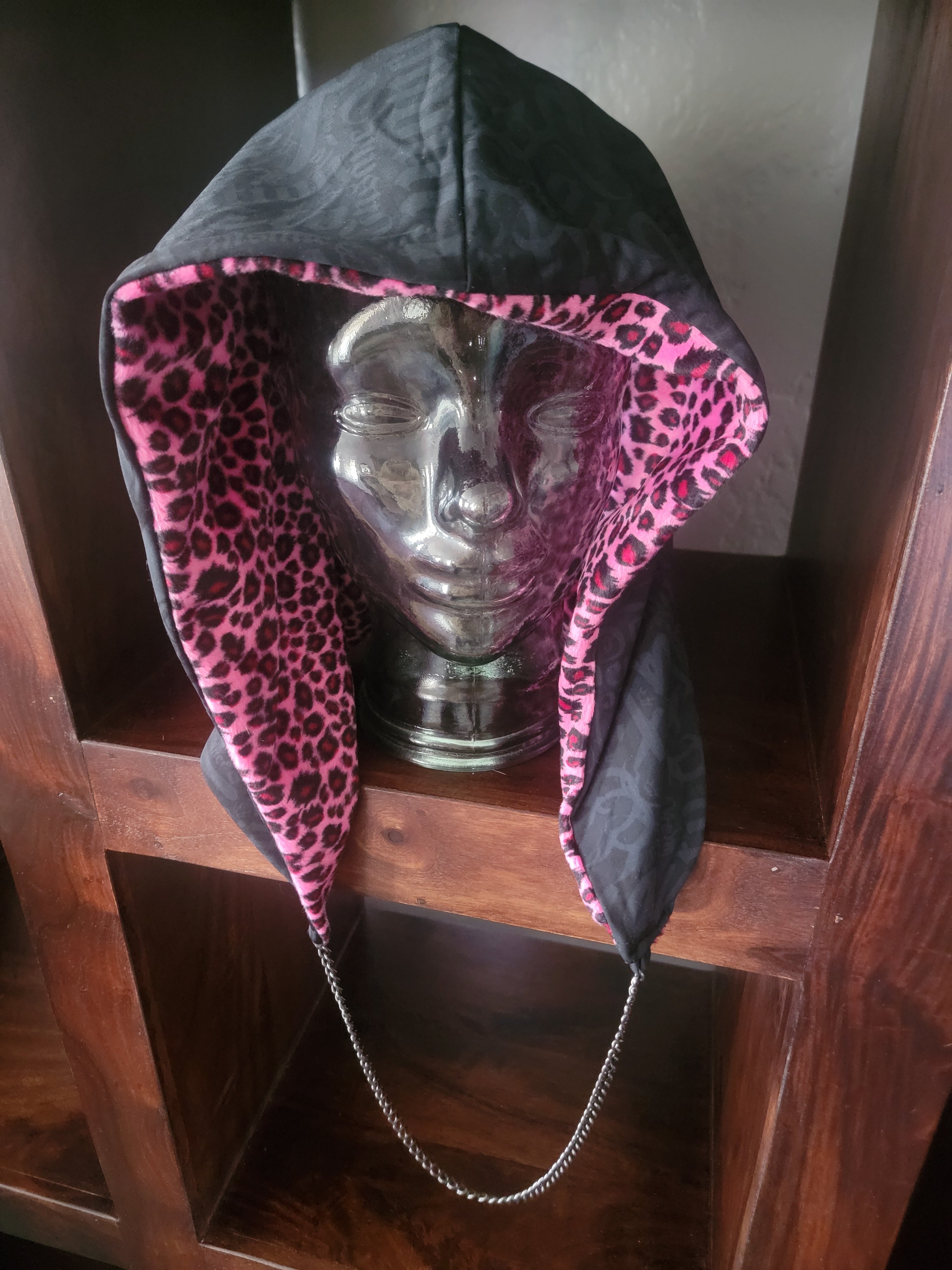 Lightweight Hood - BLK Graffiti Print/Pink Leopard Minky | Medium Pile Fur