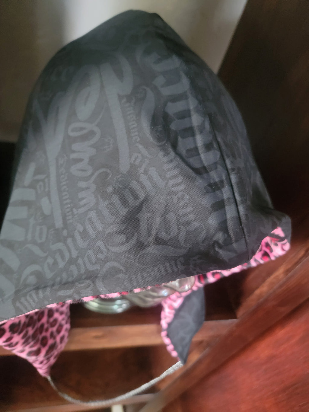 Lightweight Hood - BLK Graffiti Print/Pink Leopard Minky | Medium Pile Fur