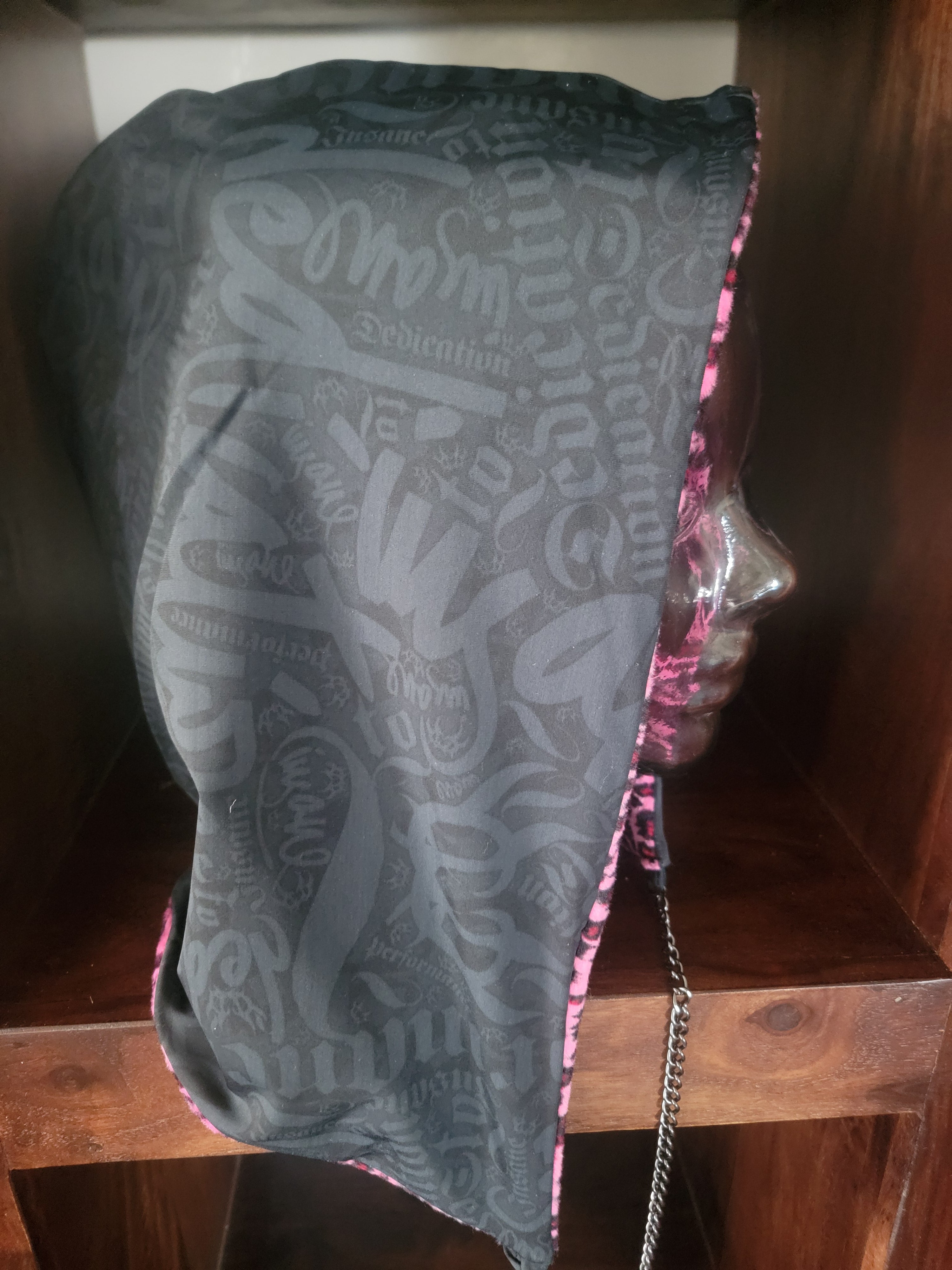 Lightweight Hood - BLK Graffiti Print/Pink Leopard Minky | Medium Pile Fur