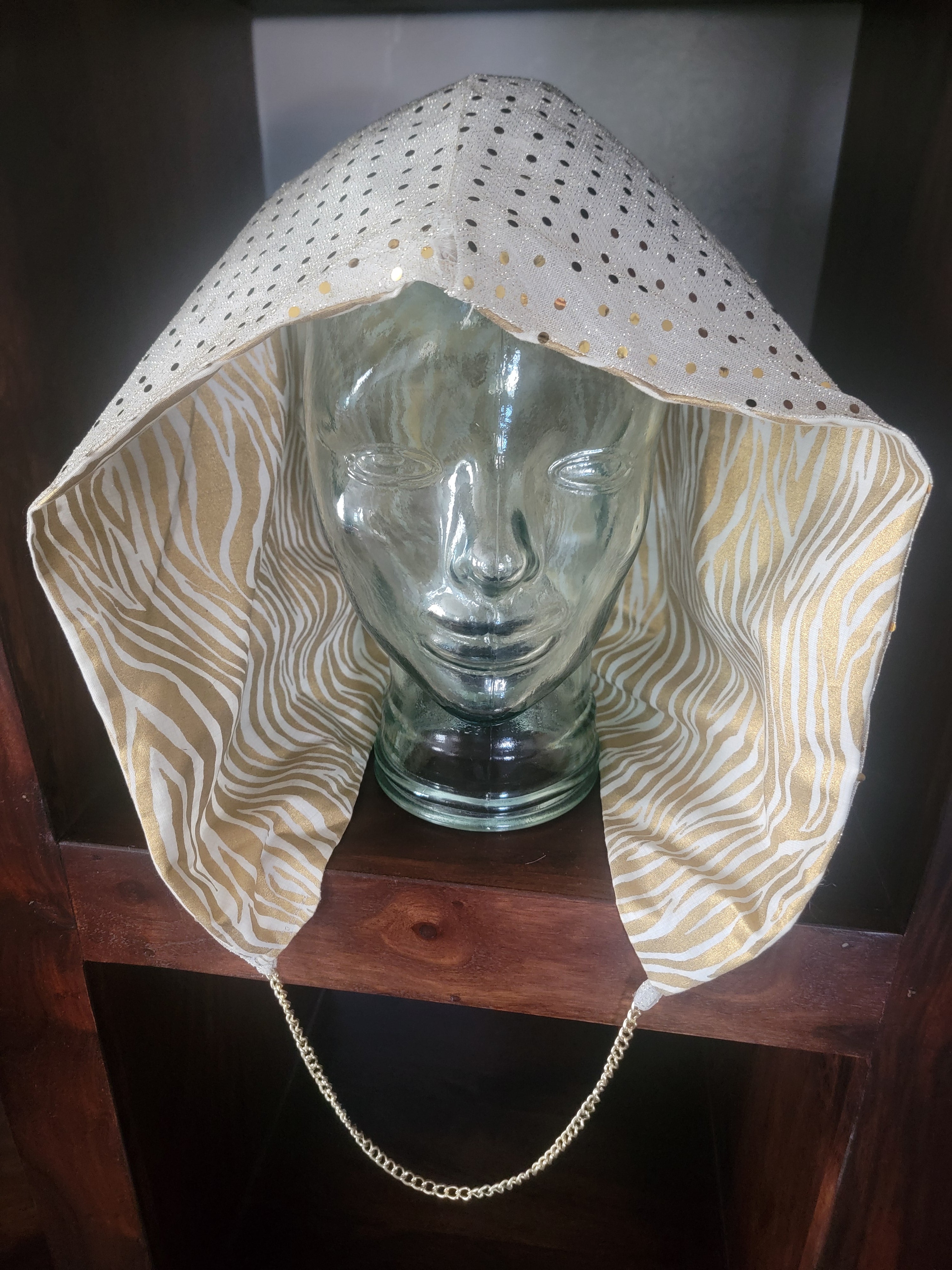 Lightweight Hood - Winter White/Gold Zebra & Sparkle Mesh