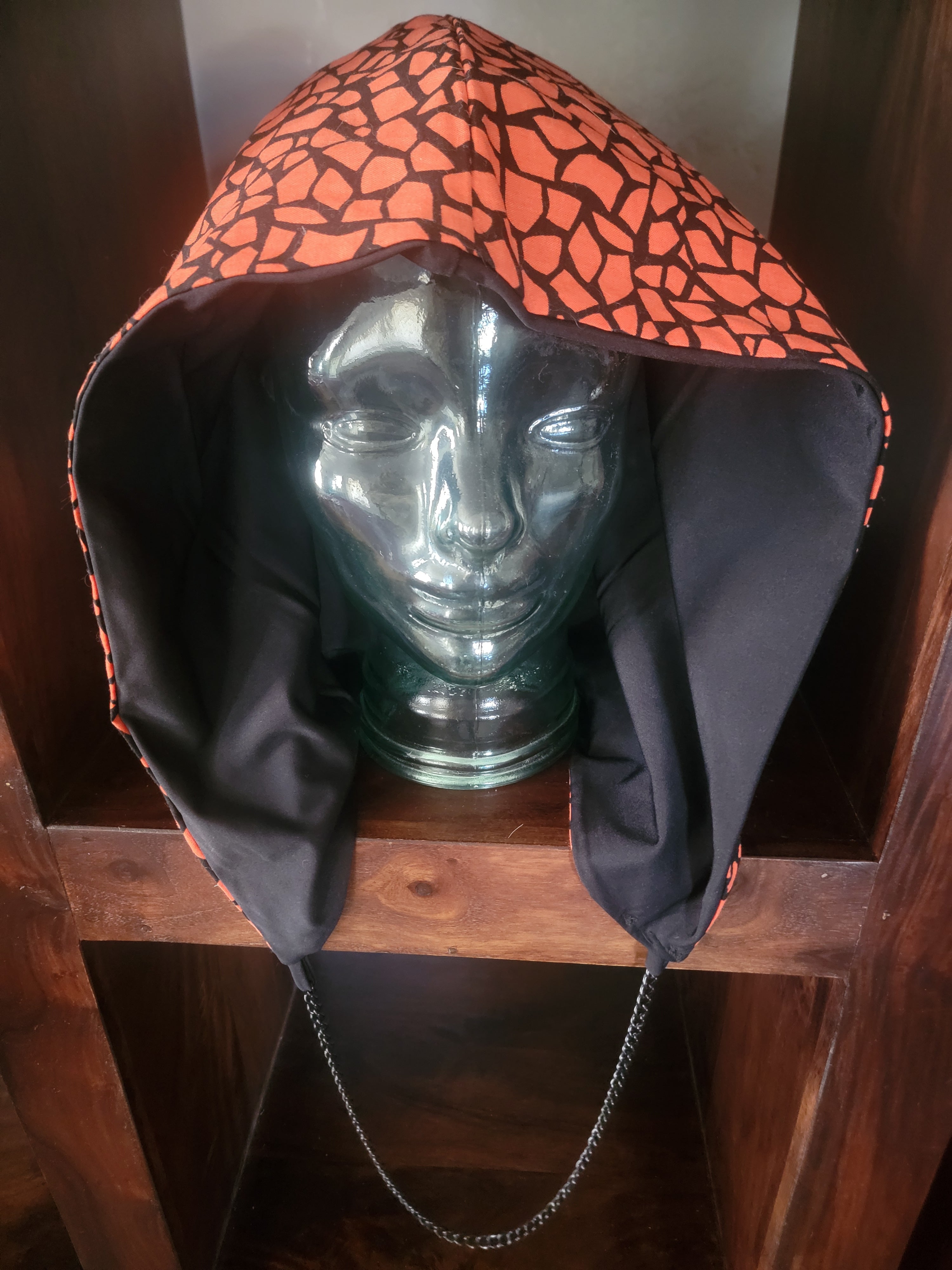 Lightweight Hood - Solid Black/Orange Cracked Pattern