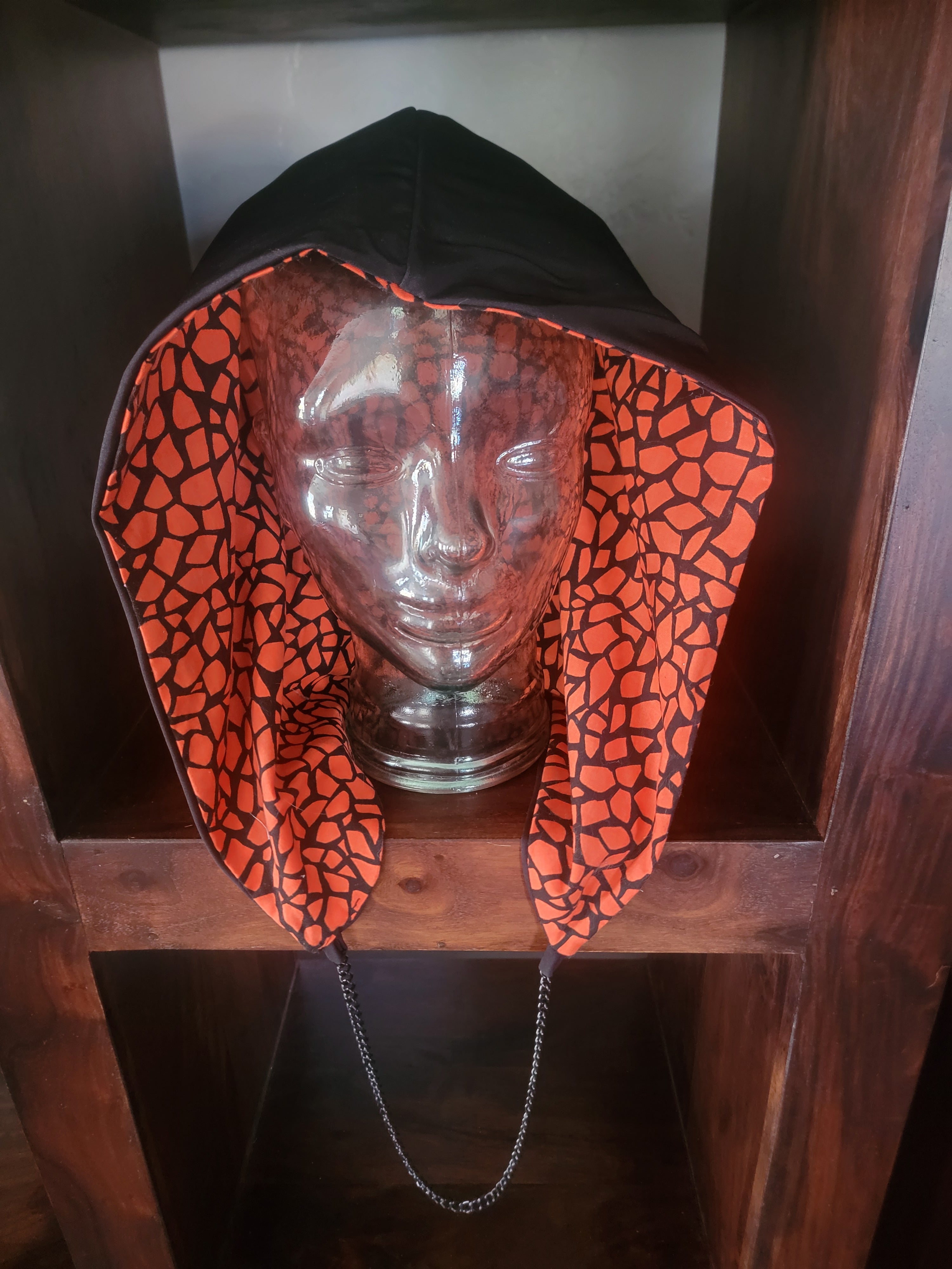 Lightweight Hood - Solid Black/Orange Cracked Pattern