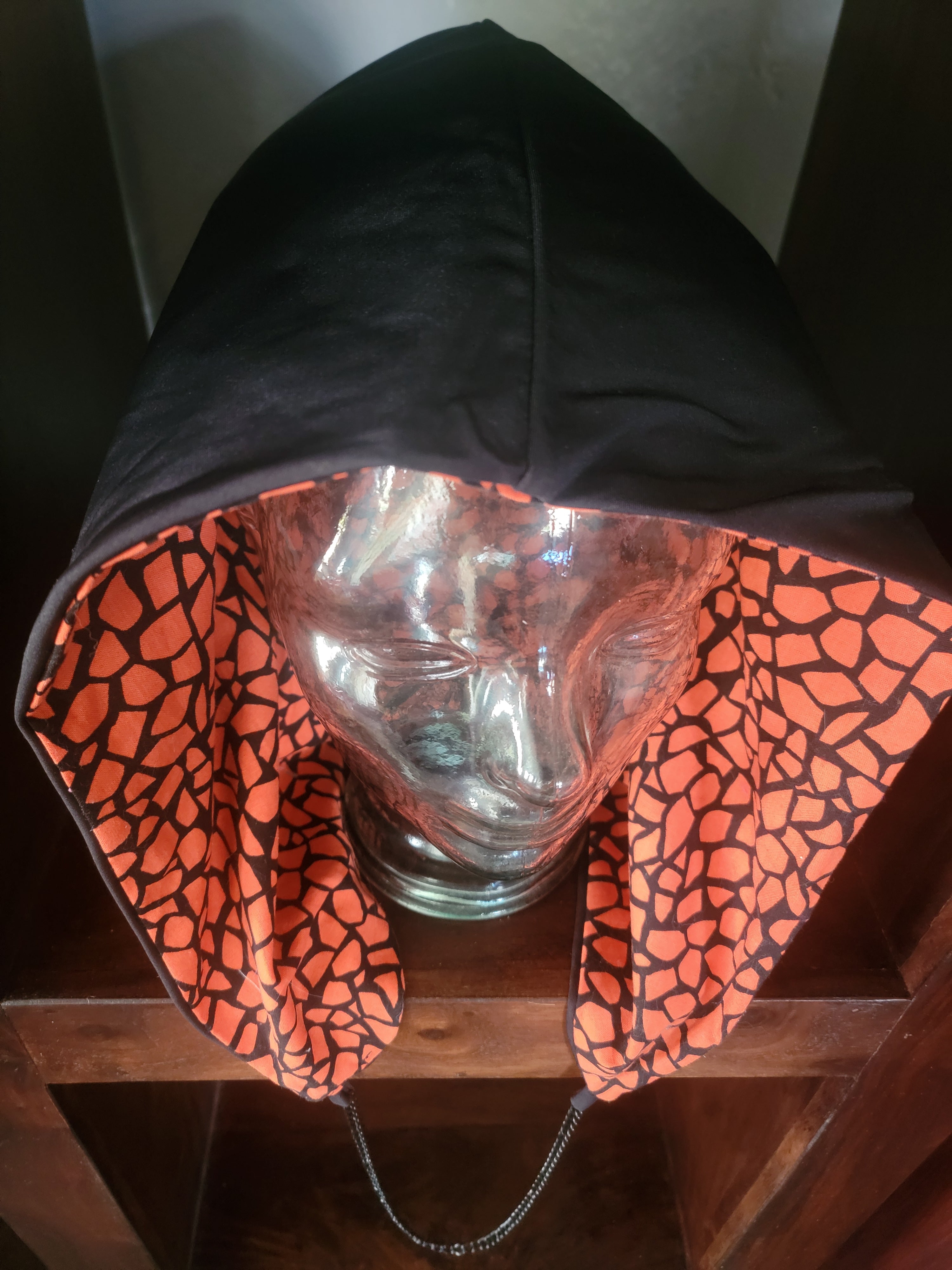 Lightweight Hood - Solid Black/Orange Cracked Pattern